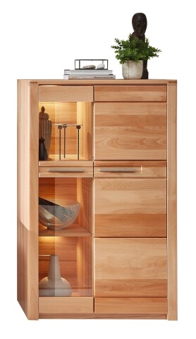 Stauraumvitrine >Nature One< 2 Türen, mit LED, FSC, Kernbuche teilmassiv - 85x137x40cm (B/H/T)