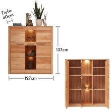 Highboard >Nature One< 3 Türen, mit LED, FSC, Kernbuche teilmassiv - 127x137x40cm (B/H/T)