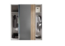 Schiebetürenschrank >Berno< 2 Türen, Grau / Spiegel / Eiche Dekor - 170x195,5x57,2cm (BxHxT)