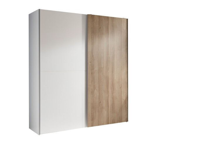 Schiebetürenschrank >Berno< 2 Türen, in weiss / Eiche Dekor - 170x195,5x57,2cm (BxHxT)
