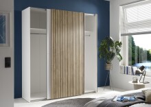 Schiebetürenschrank >Berno< 2 Türen, in weiss / Eiche Dekor - 170x195,5x57,2cm (BxHxT)