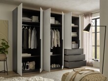 Kleiderschrank >Nuka< in Grau, Dekorfolie - 300x225,5x60cm (BxHxT)