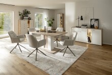Highboard >SANTERNO< 2 Türen, 2 Schübe, Fächer, Soft withe / Eiche Dekor - 124x133x37 BxHxT