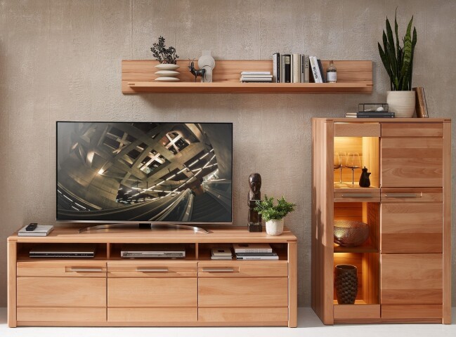 Wohnwand >Nature One< (3-teilig) Kernbuche teilmassiv - 320x170x45cm (BxHxT)