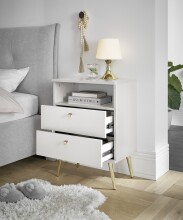 Nachtkommode >Laila< in Weiß, Melamin - 50x70x34cm (BxHxT)
