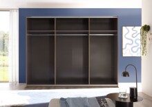 Schiebetürenschrank >Bravo< 3 Türen, Spiegel / Mauvella Eiche Dekor / Graphit - 270x210x60 (BxHxT)