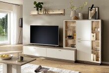 Wohnwand >SANTERNO< (3-teilig) in Soft weiss / Eiche Dekor - 287x180x50 (BxHxT)