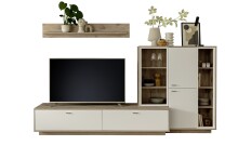 Wohnwand >SANTERNO< (3-teilig) in Soft weiss / Eiche Dekor - 287x180x50 (BxHxT)