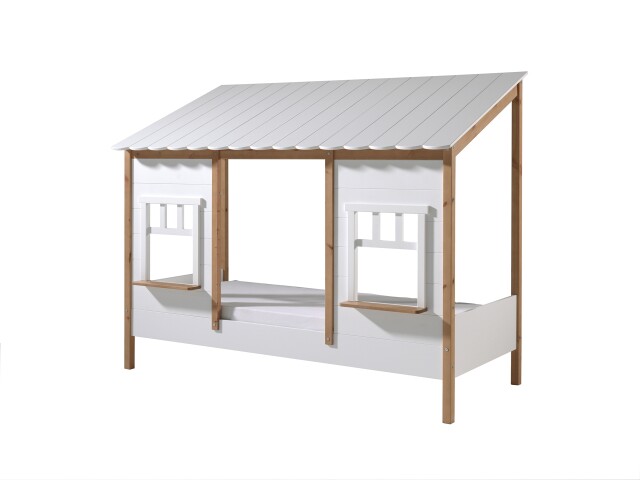 Hausbett >BABS< Lattenrost, teilmassiv eichfarbig / weiss - 214,2x174x105,3cm (BxHxT)