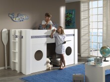 Spielbett >Freya< inkl. Rollrost, mit Lieter, Weiß, Holzwerkstoff - 215x120x96cm (BxHxT)