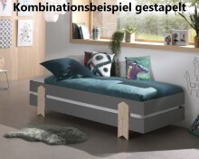 Stapelbett >Moldulo< 90x200cm, inkl. Lattenrost, grau lackiert - 203,6x27,5x93,8cm (BxHxT)