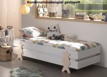 Stapelbett >Moldulo< 90x200cm, inkl. Lattenrost, Weiß lackiert - 203,6x27,5x93,8cm (BxHxT)