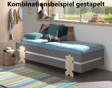 Stapelbett >Moldulo< 90x200cm, inkl. Lattenrost, grau lackiert - 203,6x27,5x93,8cm (BxHxT)