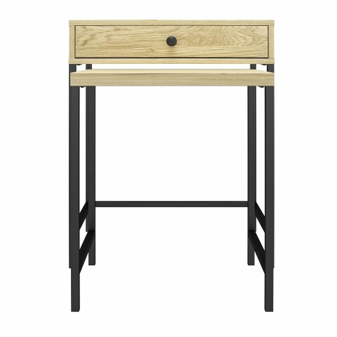 Beistelltisch >Krister< Schublade, Eiche Dekor / Metall schwarz - 55x67x39cm (BxHxT)
