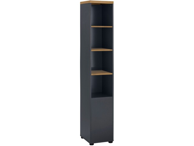 Hochschrank >Vinga< 1 Tür, 3 Böden, Grau / Eiche Dekor - 32x182x35cm (BxHxT)