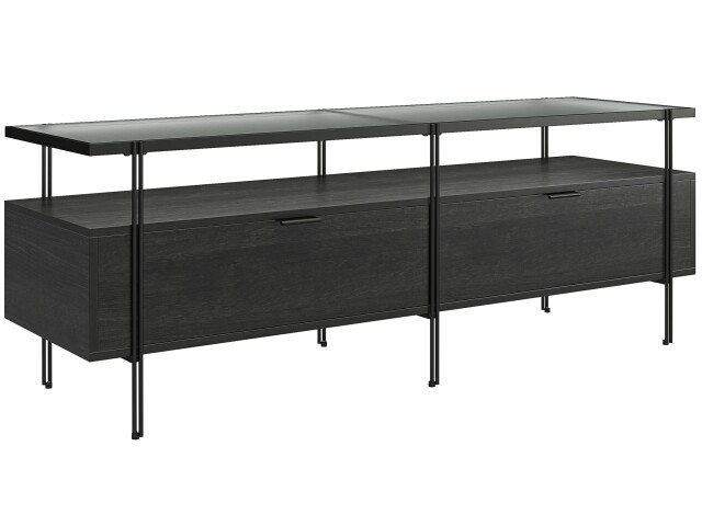 Lowboard >Ælva< Glas / Metall matt Schwarz - 140x50x39cm (BxHxT)