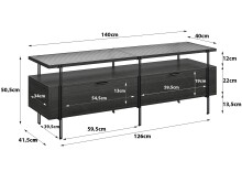 Lowboard >Ælva< Glas / Metall matt Schwarz - 140x50x39cm (BxHxT)