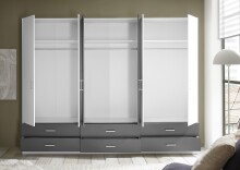 Drehtürenschrank >Janne< 6 Schübe, 6 Türen, Weiß / Graphit / 2x Spiegel - 272x211x55cm (BxHxT)