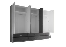 Drehtürenschrank >Janne< 6 Schübe, 6 Türen, Weiß / Graphit / 2x Spiegel - 272x211x55cm (BxHxT)