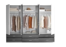 Drehtürenschrank >Janne< 6 Schübe, 6 Türen, Weiß / Graphit / 2x Spiegel - 272x211x55cm (BxHxT)