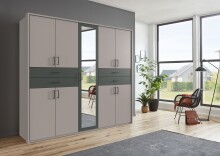 Drehtürenschrank >Taiga< 4 Schübe, 9 Türen, Saharagrau / Graphit - 225x208x58cm (BxHxT)