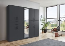Drehtürenschrank >Taiga< 4 Schübe, 9 Türen, Spiegel, Graphit - 225x208x58cm (BxHxT)