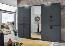 Drehtürenschrank >Taiga< 4 Schübe, 10 Türen, Spiegel, Graphit - 270x208x58cm (BxHxT)