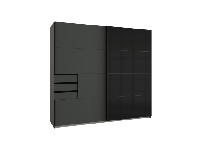 Schwebetürenschrank >Saigon< 3 Schübe, in GRPAHIT + GLAS SCHWARZ - 225x208x64cm (BxHxT)