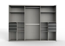 Schwebetürenschrank >Saigon< 6 Schubladen, in GRPAHIT + GLAS SCHWARZ - 270x208x64cm (BxHxT)