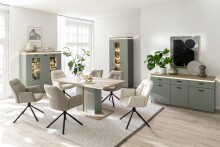 Sideboard >MONIZ< LED-Beleuchtung, Salbei grün/ Eichenfarben Dekor - 156x83x44 (BxHxT)