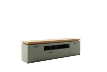 Lowboard >MONIZ< 2 Schübe, 1 Tür, Salbei grün / Eichenfarben Dekor - 195x57x44 (BxHxT)