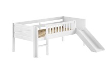 Kinderbett >Scott< Rollrost, Rutsche, 90x200cm, Weiß, Massivholz - 208x83x175cm (BxHxT)