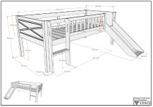 Kinderbett >Scott< Rollrost, Rutsche, 90x200cm, Weiß, Massivholz - 208x83x175cm (BxHxT)