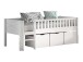 Kinderbett >Scott< Rollrost, 3 Schübe, 90x200cm, Weiß, Massivholz - 208x83x105cm (BxHxT)