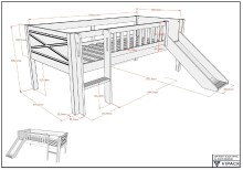Spielbett >Scott< Rollrost, Rutsche, 90x200cm, Weiß, Massivholz - 208x83x175cm (BxHxT)