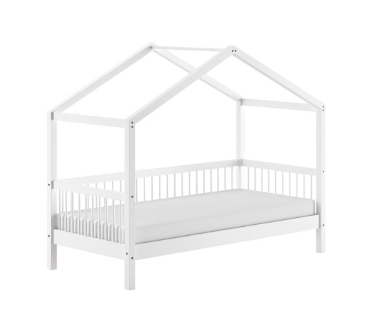 Hausbett >Buche Massiv< Rollrost, 90x200cm, Buche massiv weiß - 207,5x170x97,5 (BxHxT)