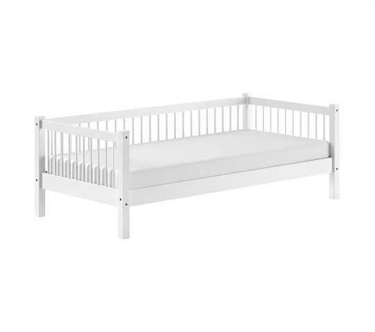 Einzelbett >Buche Massiv< Rollrost, 90x200cm, Buche massiv weiß lackiert - 207,5x68x97,5 (BxHxT)