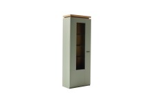 Vitrine >MONIZ< 1 Tür, LED, in Salbei grün / Eichenfarben Dekor - 70x197x38 (BxHxT)