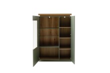 Highboard >MONIZ< 2 Türen, LED, in Salbei grün/ Eichenfarben Dekor - 98x144x38 (BxHxT)