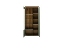 Stauraumvitrine >MONIZ< 2 Türen, LED, in Salbei grün / Eichenfarben Dekor - 88x197x38 (BxHxT)