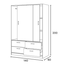 Schwebetürenschrank >ENZO< in Nodi Eiche/Artik Weiß - 140x200x60 (BxHxT)