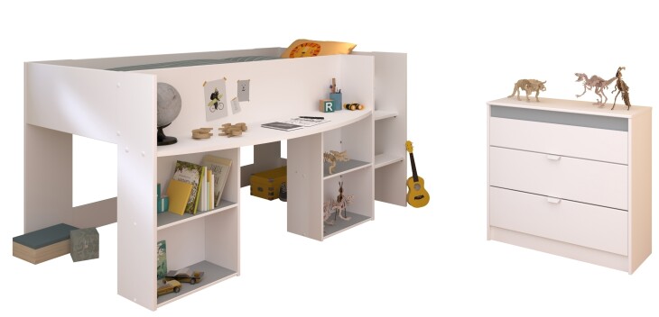 Jugendzimmer-Set >Pirouette 16< (2-teilig) in Weiss, mit drehbaren Elementen in Rosa oder Grau