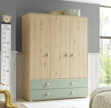 Kleiderschrank >Birta< 2 Schübe, 3 Türen, Artisan Eiche Dekor /Salbei - 153,8x200x58,2 (BxHxT)