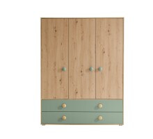 Kleiderschrank >Birta< 2 Schübe, 3 Türen, Artisan Eiche Dekor /Salbei - 153,8x200x58,2 (BxHxT)
