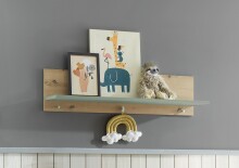 Wandboard >Birta< 3 Haken, Ablage, Artisan Eiche Dekor / Salbei - 120x30x25,5cm (BxHxT)