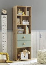 Babyzimmer-Komplettset >Birta< (5-teilig) Eiche / Salbei, Schrank, Bett, Kommode, Regal, Board
