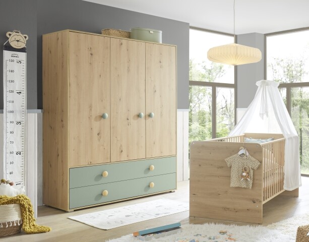 Babyzimmer-Komplettset >Birta< (2-teilig) Artisan Eiche Dekor / Salbei