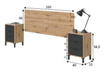 Kopfteil >ENZO< (3-teilig) Kopfteil + 2x Nachtkonsole, Nodi Eiche Dekor / Anthrazitgrau - 240x60x33 (BxHxT)