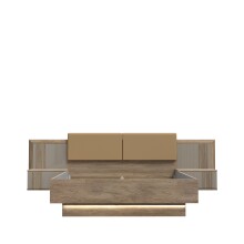 Bettanlage >SAVONA< mit LED, Eiche Antik Dekor / Beige Glanz - 290,1x97,5x206,6cm (BxHxT)