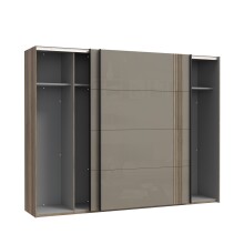 Schiebetürenschrank >SAVONA< 2 Böden, Beige Glanz  / Eiche Antik Dekor - 220,1x210,5x61,2cm (BxHxT)